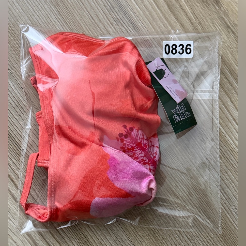 Women's Floral Print High Shine Straight Neck - One Piece Swimsuit -Orange XS - Picture 11 of 11